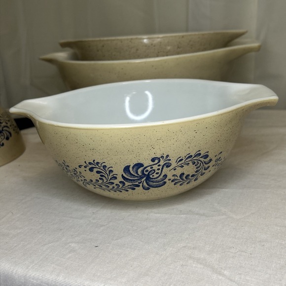 Pyrex Canada Homestead Speckled Tan Cinderella Mixing Bowl Set 441 442 443 444 - Picture 7 of 16